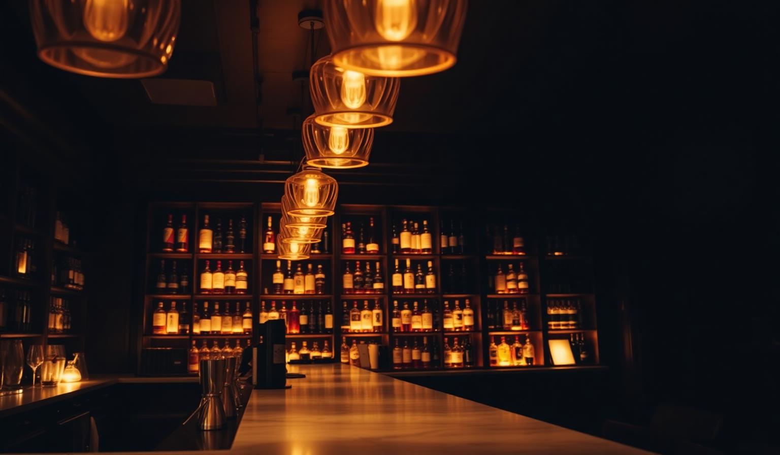 Moody bar interior with amber lights